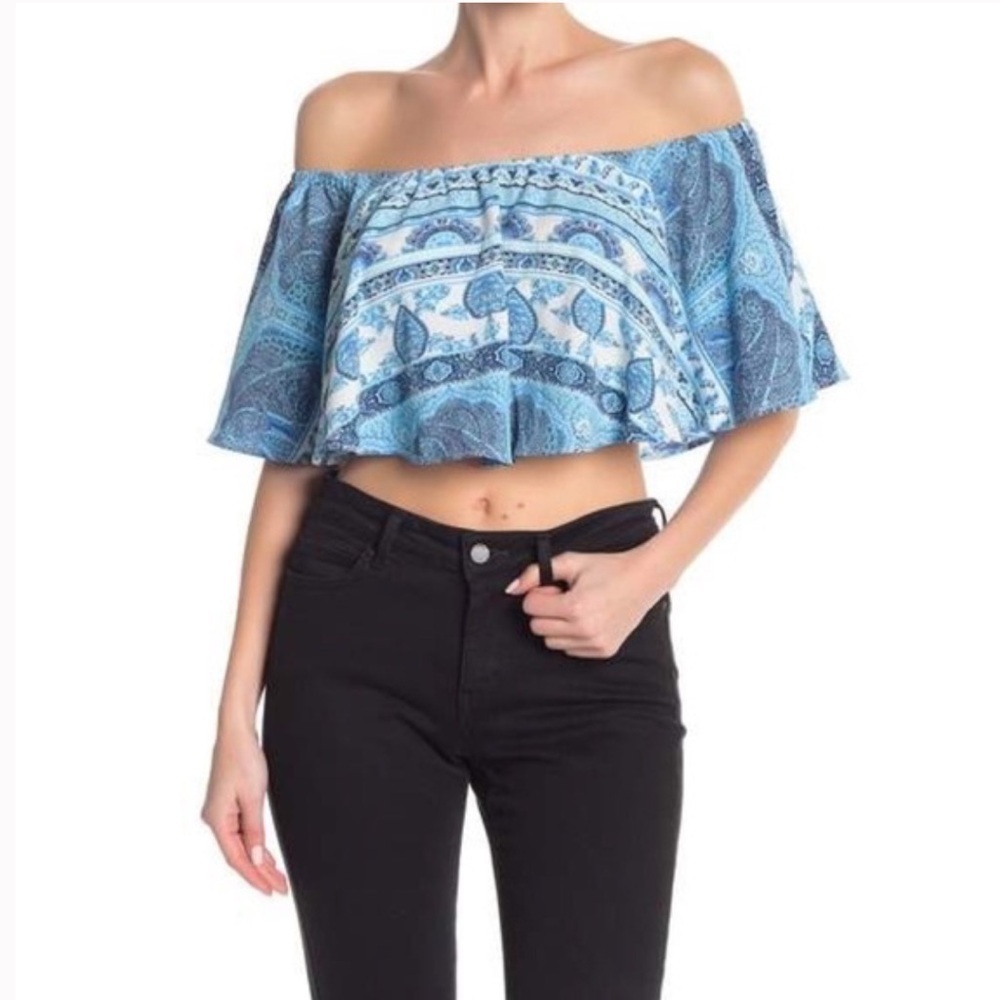 Show Me Your Mumu | Heidi Ruffle Crop Top Boho Blue Size XS Revolve